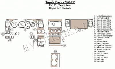 Декоративные накладки салона Toyota Tundra 2007-н.в. полный набор, Bench Seats, авто AC Control